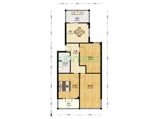 丁白村家属院 2室1厅1卫 95平方