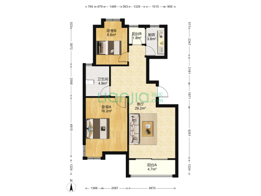 丰源汇杰雅苑 2室1厅1卫 87平方