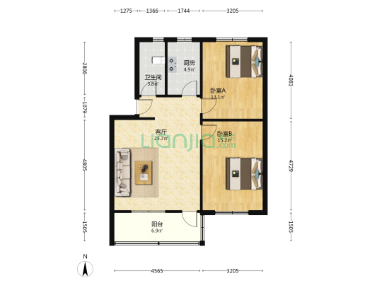 市国税局家属院(菜园街276号) 2室1厅1卫 84平方