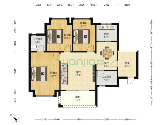 国芳佳苑 3室2厅2卫 105平方