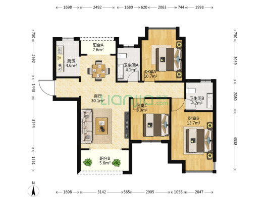 九龙十一度 3室1厅2卫 110平方