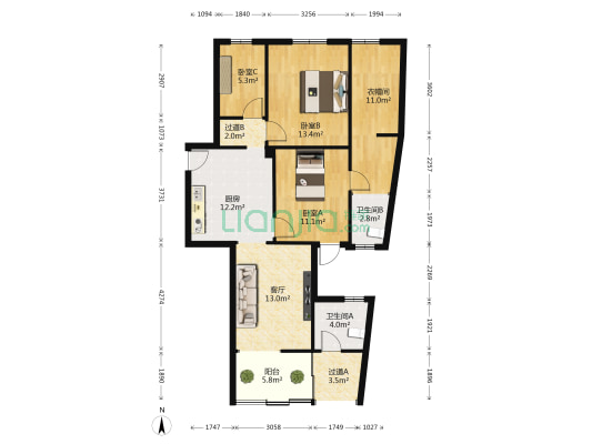 巡司顶巷 3室1厅2卫 72平方