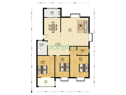 永业世纪花园 3室1厅1卫 148平方