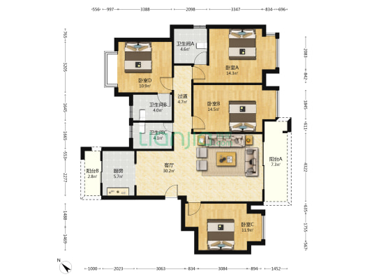 永安壹号 4室1厅3卫 143平方