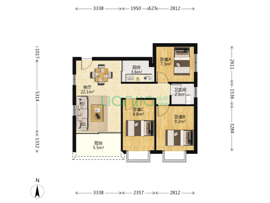 嘉惠路四巷 3室1厅1卫 74平方