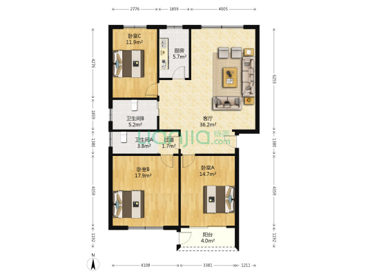 碧水苑东区 3室1厅2卫 122平方