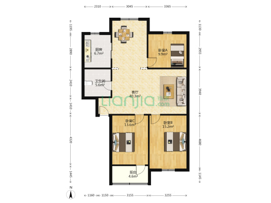 新苑公寓 3室1厅1卫 113平方