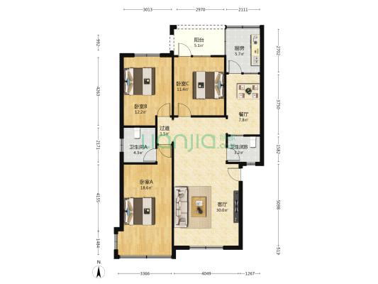 塘埔路 3室2厅2卫 113平方