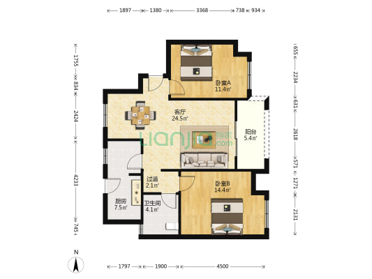 中冶祥腾宝月花园 2室1厅1卫 93平方