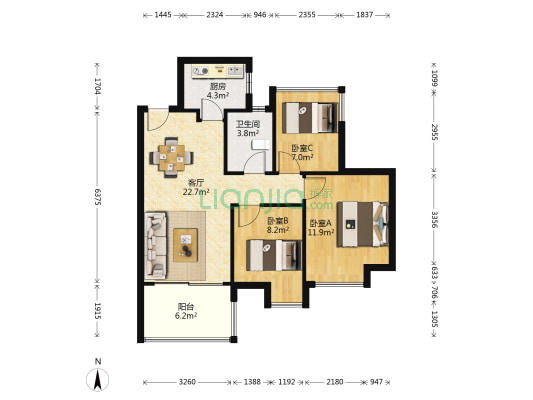 南山柠檬郡 3室1厅1卫 87平方