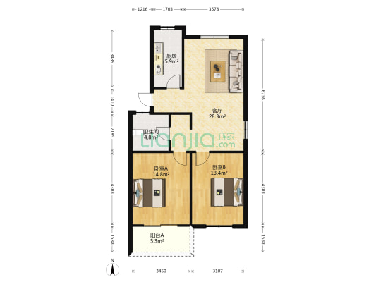 华齐小区 2室1厅1卫 85平方