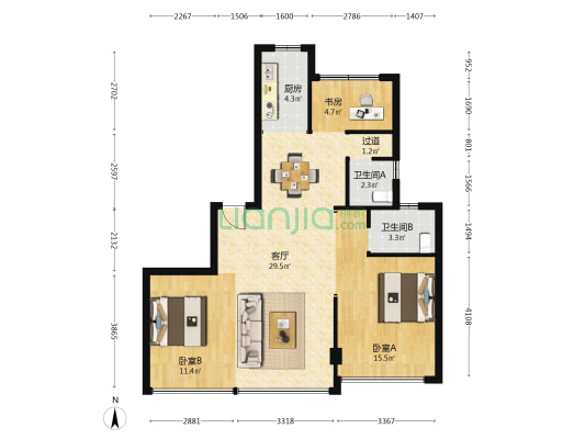 瑞鑫云锦园 3室1厅2卫 89平方