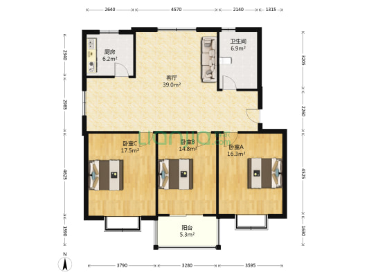 建新商住楼 3室1厅1卫 114平方