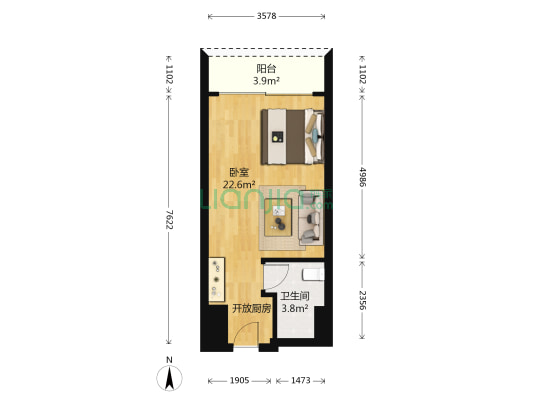 京仕国际公寓 1室0厅1卫 41平方