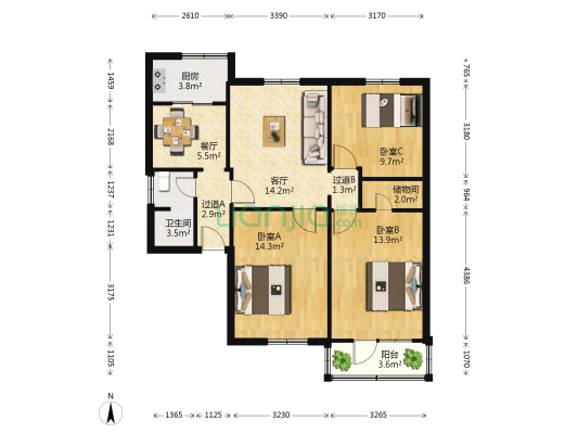 太平北路138号 3室2厅1卫 95平方