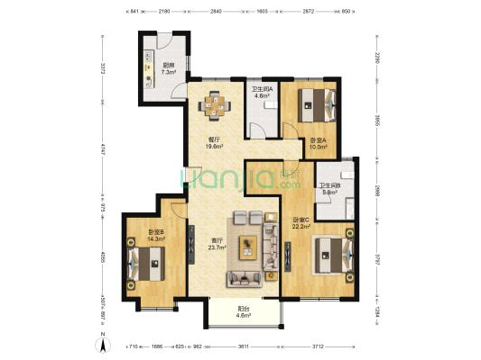 凯旋门一期 3室2厅2卫 163平方