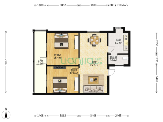 迎宾大道 2室1厅1卫 86平方