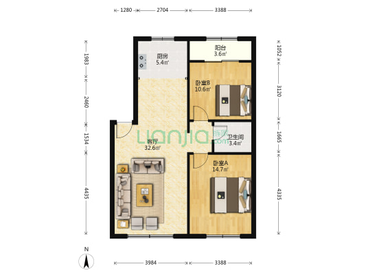 成全商住楼 2室1厅1卫 90平方