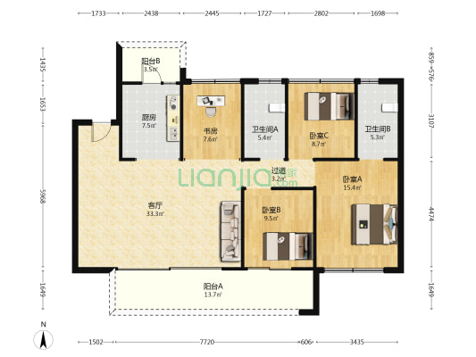 绿城桂语朝阳 4室1厅2卫 139平方