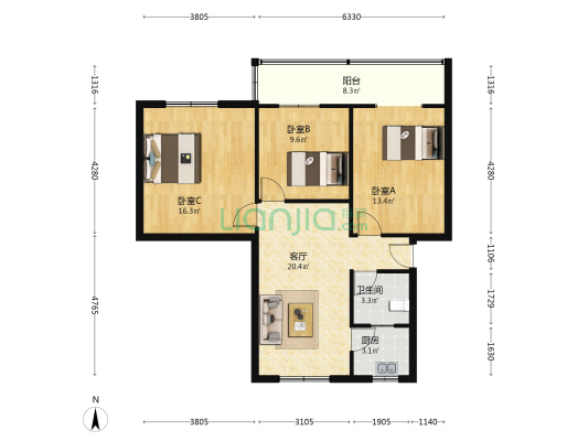 新驿北街36号 3室1厅1卫 83平方