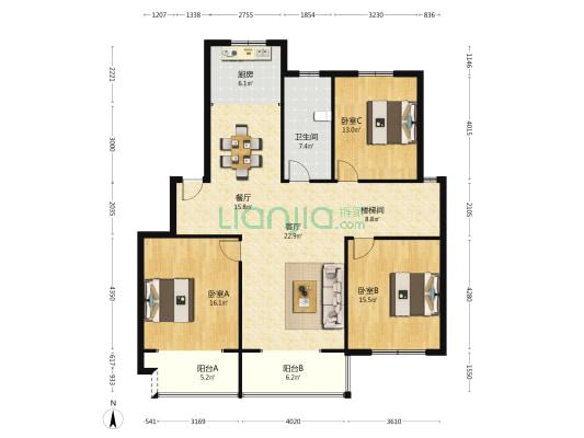 庆余小区西区 3室2厅1卫 212平方
