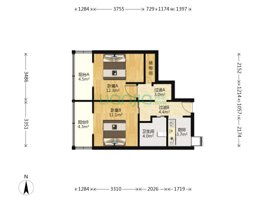 三合里 2室0厅1卫 56平方