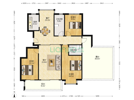 永泽星座 3室2厅2卫 129平方