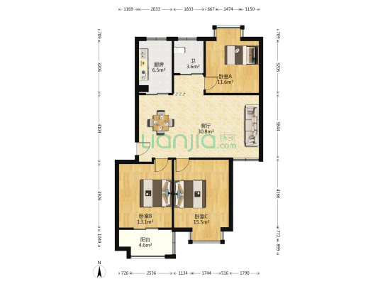 钱湖丽园 3室1厅1卫 95平方