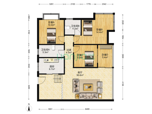 芳草绿岸 4室1厅2卫 207平方