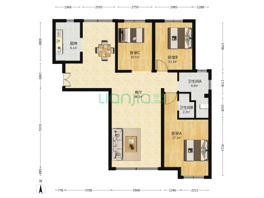 都丽华府 3室1厅2卫 126平方