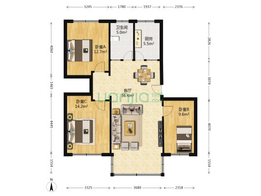 滨河花苑二期 3室1厅1卫 101平方