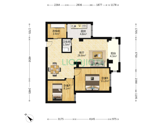 愿景城B区 2室1厅1卫 79平方