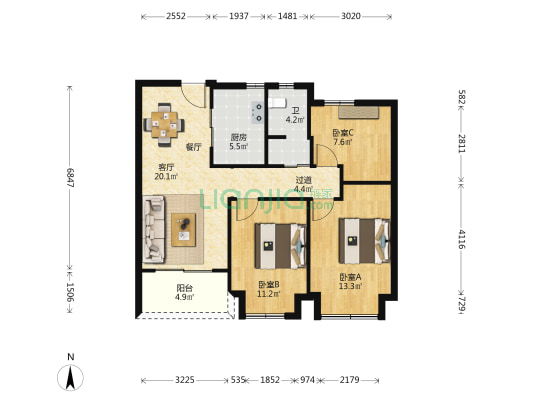 桂语风荷 3室1厅1卫 89平方