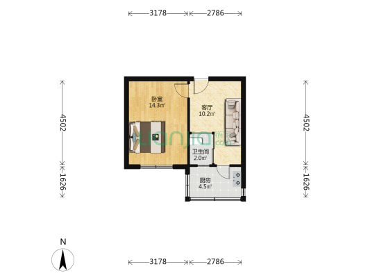 文艺花园 1室1厅1卫 37平方