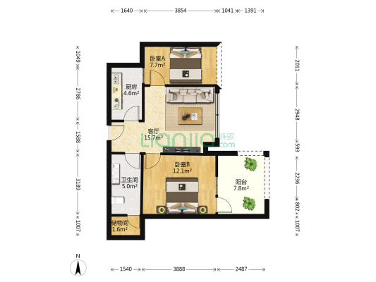 天健西班牙小镇 2室1厅1卫 70平方