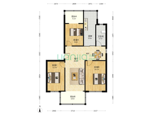 北长巷9号院 3室1厅1卫 102平方