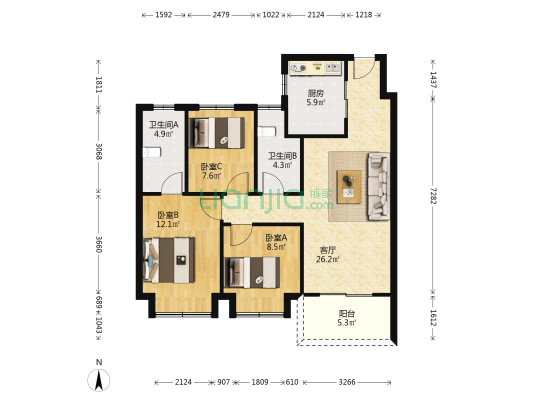 海月四季 3室1厅2卫 95平方