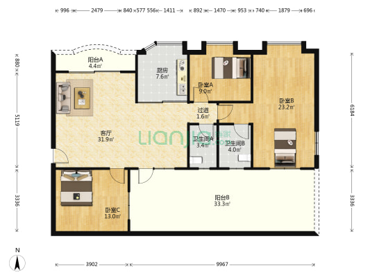 宜乐苑 3室1厅2卫 122平方