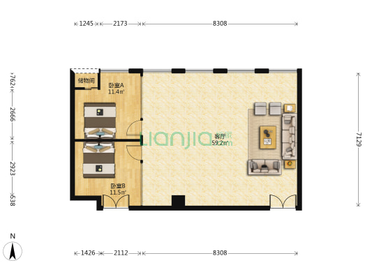 天一大厦 2室1厅0卫 120平方