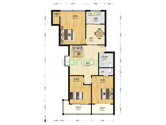 复新小区 3室2厅2卫 134平方