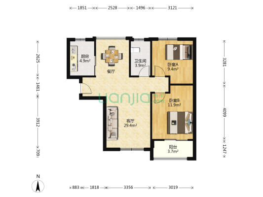 九龙名涺 2室1厅1卫 87平方