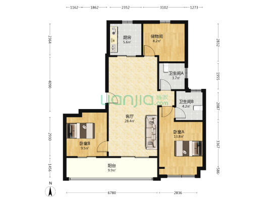 华润半山悦景 2室1厅2卫 108平方