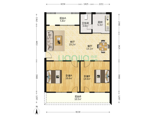 大同南街8号 2室2厅1卫 83平方