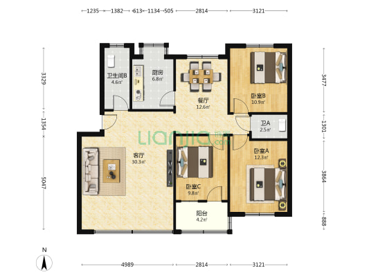 湖南师范大学新棠村宿舍 3室2厅2卫 105平方