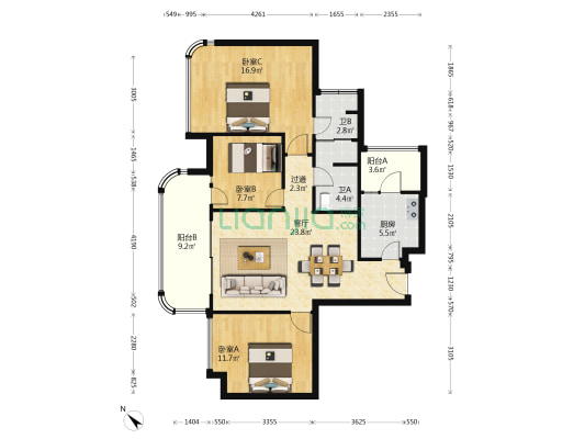 锦城峰荟荟骏阁 3室1厅2卫 102平方