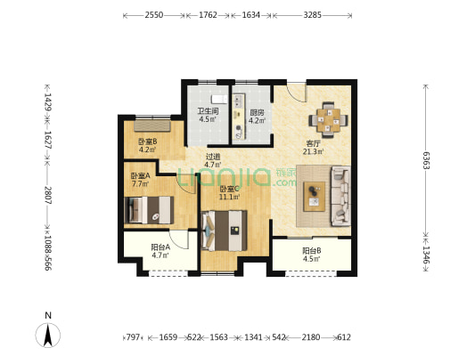 漫悦湾四期 3室1厅1卫 88平方