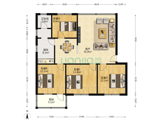 神舟花园南区 4室1厅1卫 114平方
