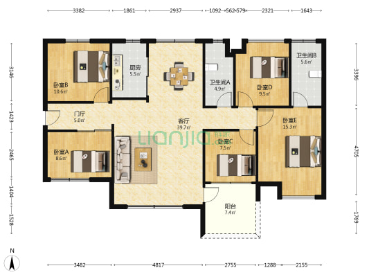 华裕居 5室1厅2卫 130平方