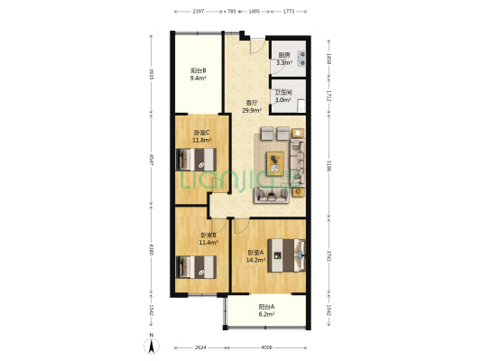 多子巷21号 3室1厅1卫 98平方