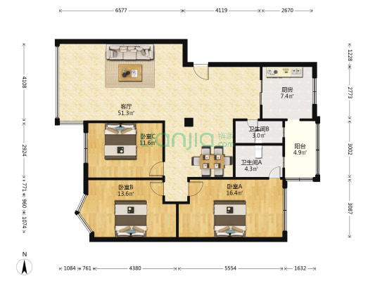 民祥巷2号 3室1厅2卫 133平方